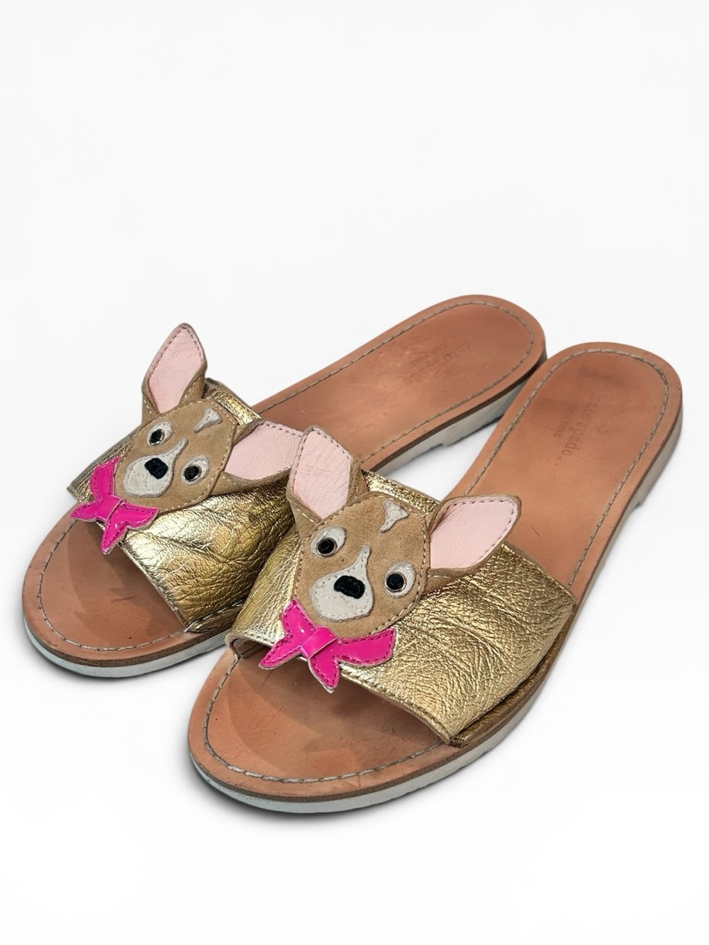 Kate Spade Isadore Chihuahua Gold Leather Slides - 9.5